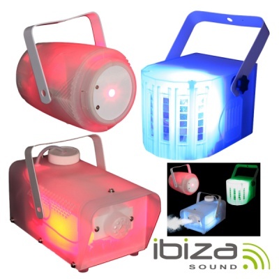 Dispositivos de iluminação de evento com luzes coloridas da marca IBIZA SOUND