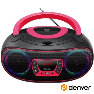 RÁDIO PORTÁTIL LEITOR FMBTCDUSB COLUNAS 2X2W LEDS DENVER