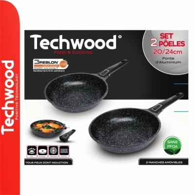 Conjunto de 2 pães antiaderentes Techwood com cabos amovíveis