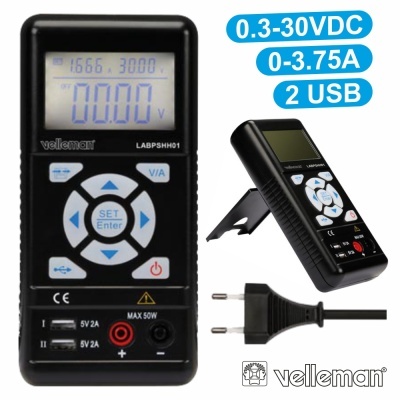 Multímetro digital Velleman LABPSHH01 preto com ecrã LCD e botões de controlo