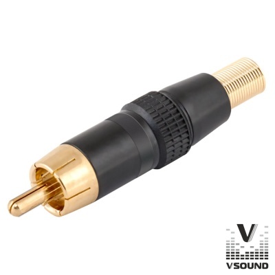 FICHA RCA MACHO PRETO METÁLICA  DOURADA VSOUND