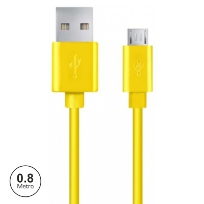 Cabo USB amarelo com conetores USB padrão e micro USB
