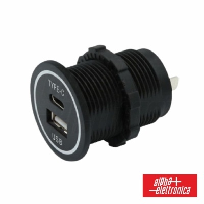 Tomada Dupla USB-AUSB-C De Embutir 12-28VDC P 5VDC ALPHA
