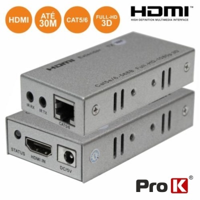 RECEPTOR E TRANSMISSOR HDMI VIA RJ45 CAT56  30M C IR PROK