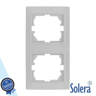 Moldura branca dupla para interruptores ou tomadas com selo de qualidade e logo Solera