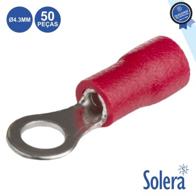 TERMINAL REDONDO ISOLADO 4.3MM 50X VERMELHO SOLERA