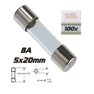 FUSÍVEL 5X20 FUSÃO RÁPIDA 8A (100X)