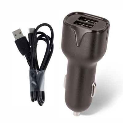 Adaptador Isqueiro 2 USB-A 5V 2.4A + Cabo USB-A  USB-C 1m