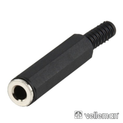 Conector jack fêmea preto com acabamento metálico