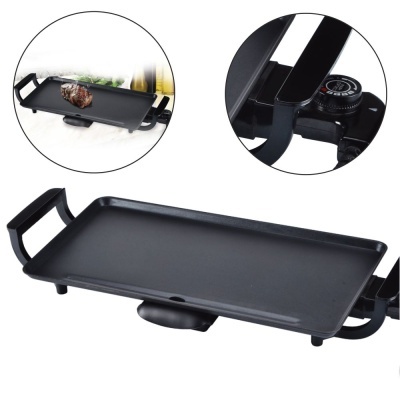 Chapa de cozinhar elétrica preta com termóstato e alças