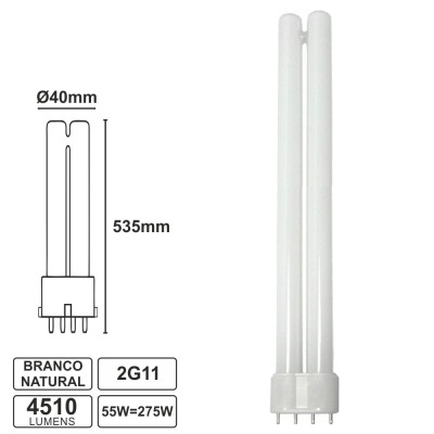 LÂMPADA PL 2G11 4 PINOS 55W 230V BRANCO NATURAL 4510LM