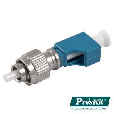Conector fibra ótica Pro'sKit azul e metal prateado com tampão branco
