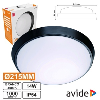 PAINEL LED REDONDO APLIQUE 14W 215MM 4000K 1000LM IP54 AVIDE