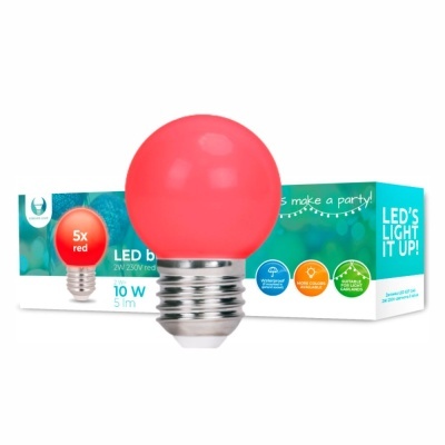 Conjunto 5 Lâmpadas E27 2W=10W 230V LED Vermelho