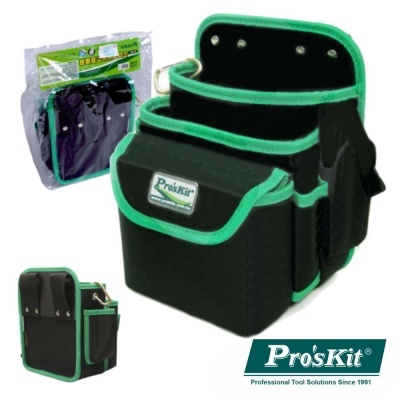 Bolsa porta-ferramentas preta com bordas verdes e etiqueta Pro'sKit