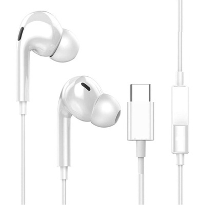 Auscultadores intra-auriculares brancos com controlador de volume e conector USB tipo C