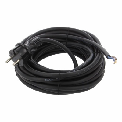 Cabo de eletricidade preto com ficha europeia e fios expostos