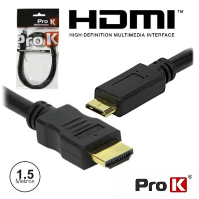 Cabo HDMI preto e dourado Pro K em embalagem plástica com texto