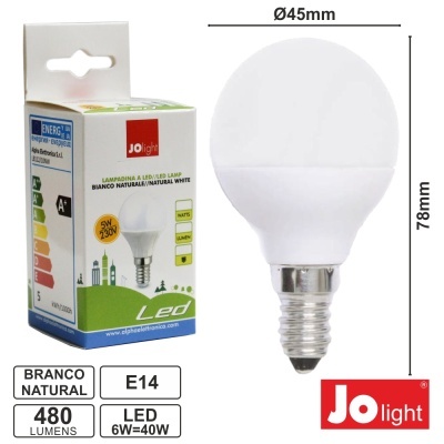 LÂMPADA E14 6W=40W 230V GLOBO 480LM BRANCO NATURAL