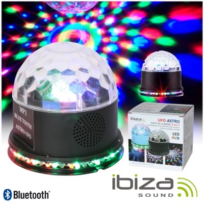 Coluna de som Bluetooth Ibiza Sound UFO-ASTRO com luzes LED coloridas