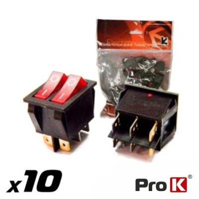 Conjunto de 10 interruptores duplos vermelhos e pretos com embalagem