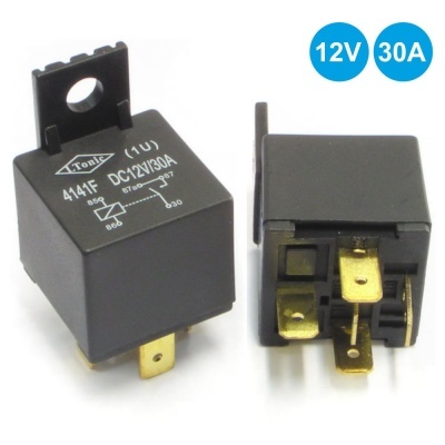 Relé elétrico preto Tonic 4141F DC 12V 30A com terminais dourados