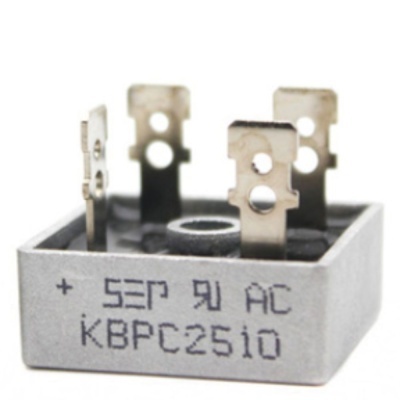Ponte retificadora com terminais metálicos e código KBPC2510