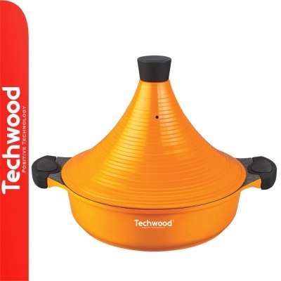 Panela de tajine laranja Techwood com tampa cónica e cabos pretos