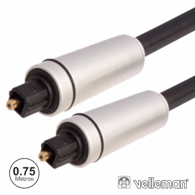 Cabo áudio digital óptico Velleman com conectores pretos e alojamento metálico prateado