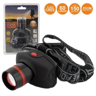 LANTERNA DE CABEÇA 1 LED 60LM ZOOM