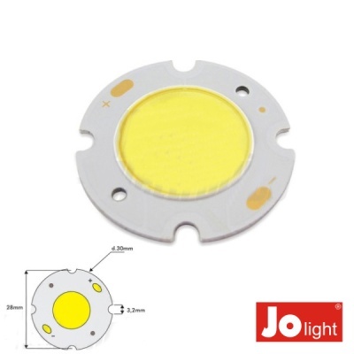 Placa circular branca para LED com centro amarelo e marca Jo light