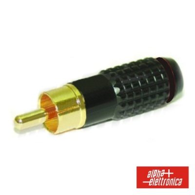 Conector RCA dourado com corpo preto texturizado
