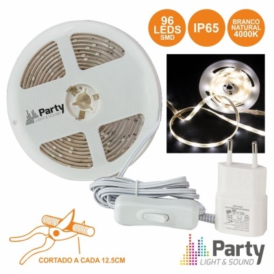 FITA 96 LEDS 3528 BRANCO NATURAL E ALIMENTADOR 3M PARTY