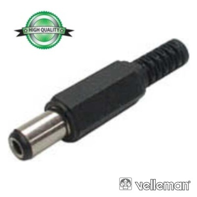 Conector de alimentação DC preto com corpo hexagonal e ponta de metal