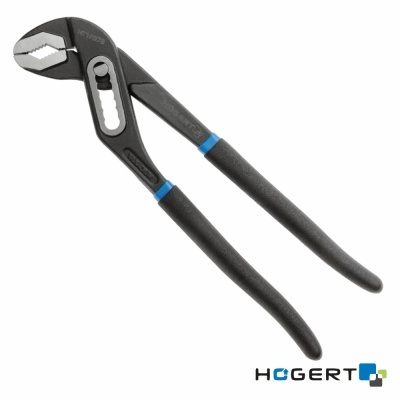 Alicate de pressão ajustável preto com detalhes azuis em fundo branco