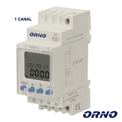 Temporizador Semanal Digital 16A 230V P Calha Din ORNO