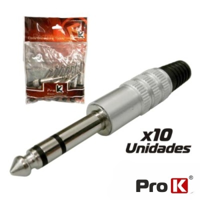 FICHA JACK MACHO PROFISSIONAL PRETA 6.35MM ST (10PCS) PROK