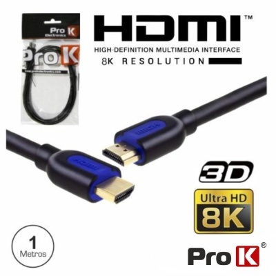 Cabo HDMI Pro K 1 metro com conectores azuis e embalagem