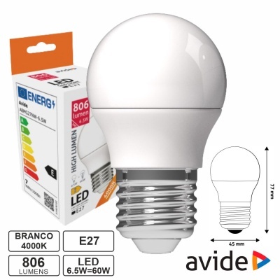 Lâmpada LED E27 Globo G45 6.5W 230V 4000K 806lm AVIDE