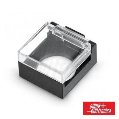 Caixa pequena com tampa transparente e base preta