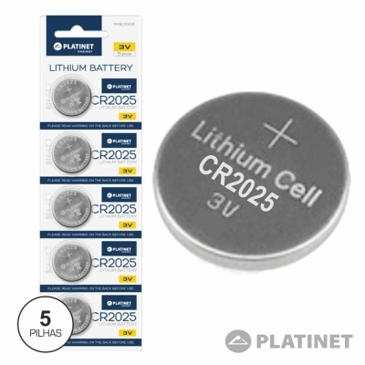 PILHA LITHIUM BOTÃO CR2025 3V 5X BLISTER PLATINET