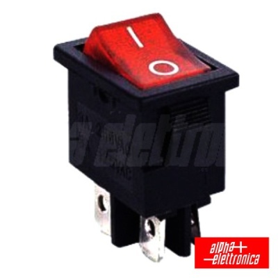 Interruptor basculante elétrico preto com botão vermelho e símbolos I e O