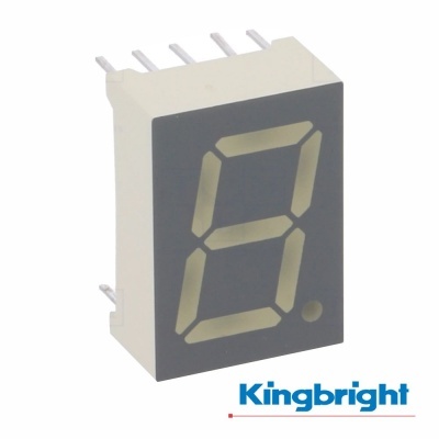 Display digital de 7 segmentos preto com segmentos claros e 6 pinos, marca Kingbright