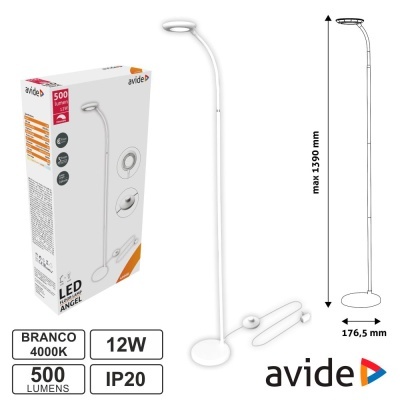 Candeeiro de Pé LED 12W 4000K 500lm Branco IP20 AVIDE