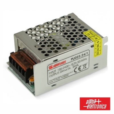 Transformador eletrónico Alpha Elettronica PU025-24/1 metal prateado com etiqueta técnica