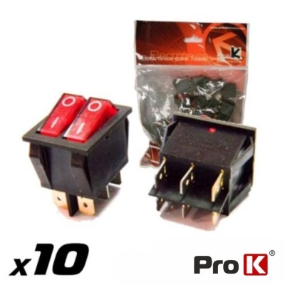 Interruptores elétricos pretos com botões vermelhos, embalagem de 10 unidades Pro K
