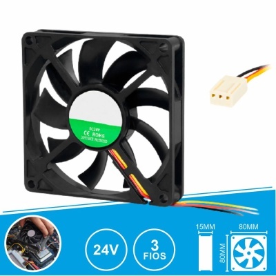 Ventoinha 24V 80x80x15mm 3 Fios