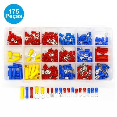 Caixa com terminais elétricos isolados coloridos em vermelho, azul e amarelo