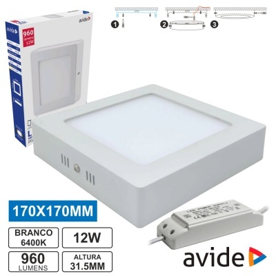 Painel LED quadrado branco avide com driver e embalagem