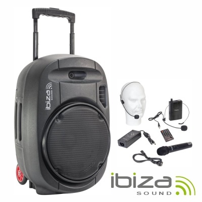 Coluna de som portátil preta Ibiza Sound com microfone e acessórios